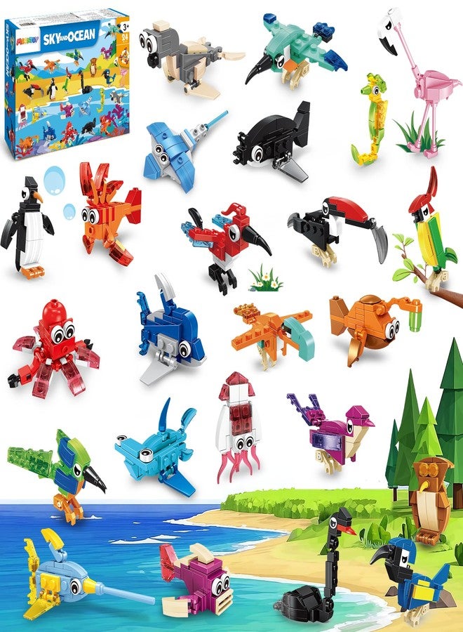 MOONTOY 24 Pack Valentines Party Favors for Kids, 3-in-1 Mini Animal Building Blocks Sets, Advent Calendar Toys, Easter Basket Stuffers, Birthday, Classroom Prizes for Boys & Girls Ages 3-12 - Image 1